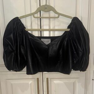 Black Faux Leather Puff Sleeve Top NWOT Sz Small